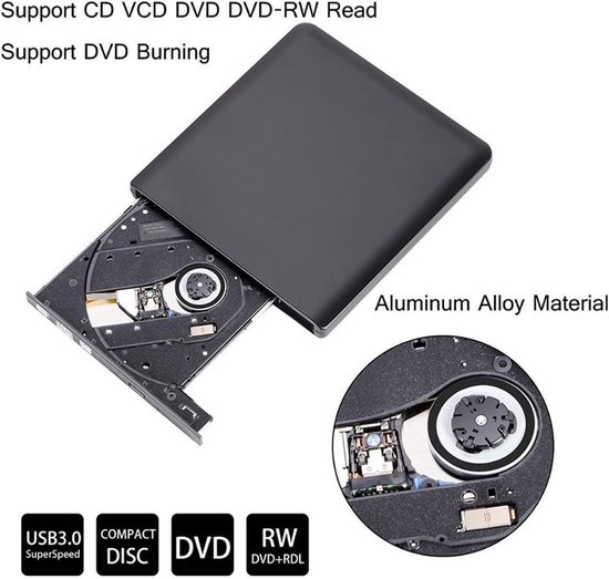Externe DVD Speler - Schijf Brander - Media Afspelen - Snelle USB 3.0 - 2 MB Cache - Zwart — afbeelding 3