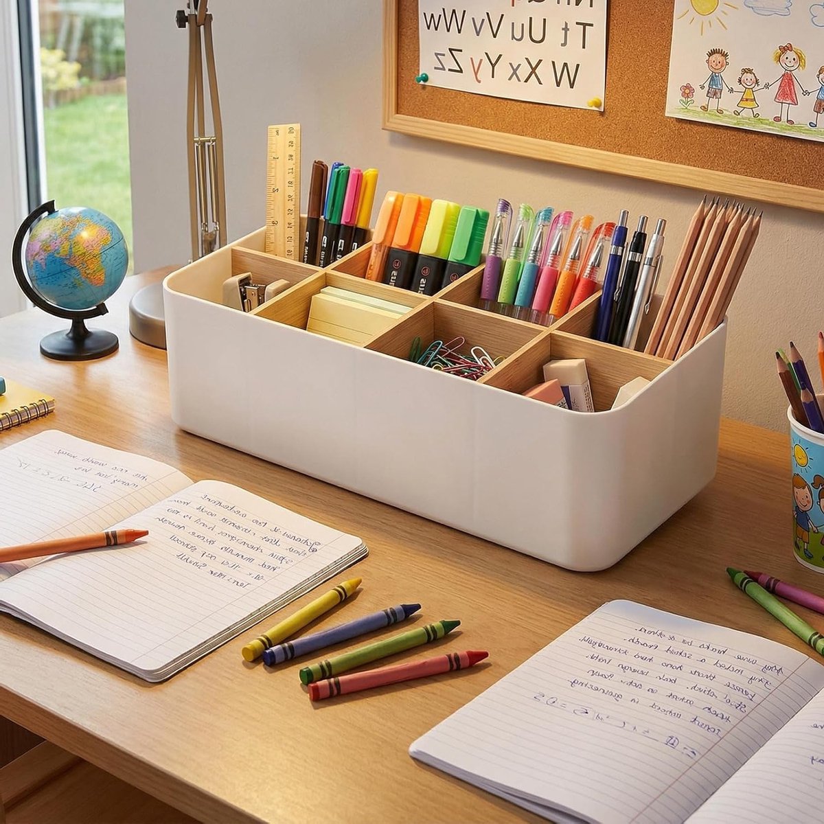 Bureau-organizer van bamboe met 8 vakken, afneembare opbergdoos voor pennen en cosmetica, stijlvolle bureau-accessoires voor een opgeruimd bureau — cadeau in Wonen & Interieur - foto 5