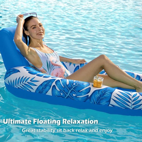 Zwembad Lounger - Opblaasbare stoel - Water Ontspanning - Ingebouwde bekerhouder - 160 cm - Blauw — afbeelding 5