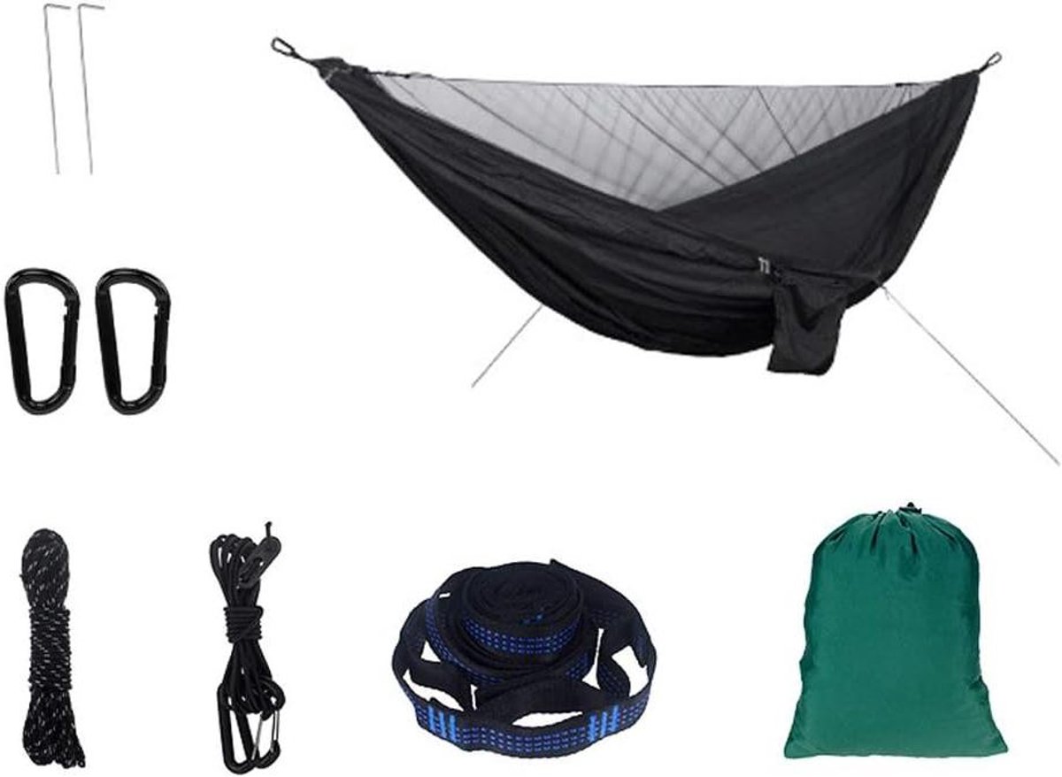 Kampeerhangmat Klamboe - Hangmat Buiten - Ontspannen in Natuur - Lichtgewicht Nylon - 355 x 170 cm - Zwart