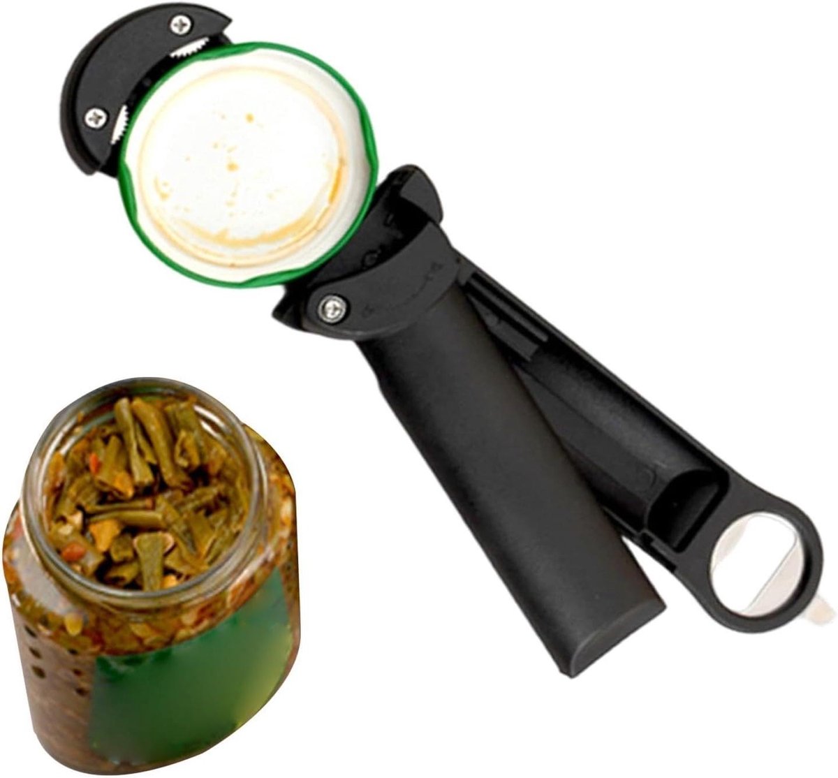 Blik en flesopener - Dekselverwijderaar - Feestjes en buiten - Intrekbaar en magnetisch - 21 cm lang - Zwart