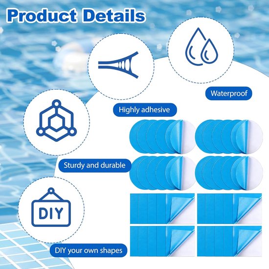 Zwembad reparatieset - Lichtgewicht pleisters - Snelle reparaties - Zelfklevend waterdicht - 40 stuks - Blauw — afbeelding 4
