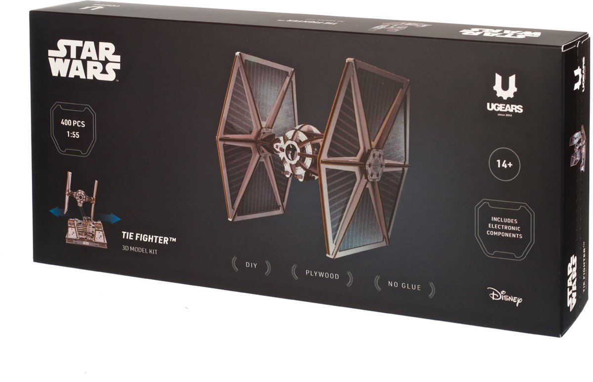 UGEARS 3D Modelbouw - Tie Fighter - Star Wars - Mechanisch Bouwpakket Hout - Educatief Speelgoed — afbeelding 8