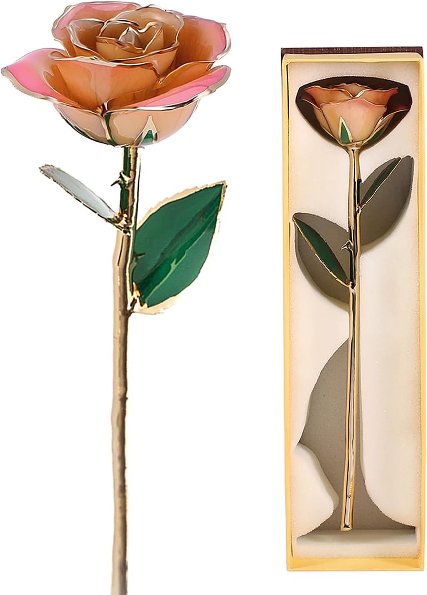 Gouden Bloem - Gedimde Roos - Cadeau Geven - 24 Karaats Goud - Lange Steel - Witroze