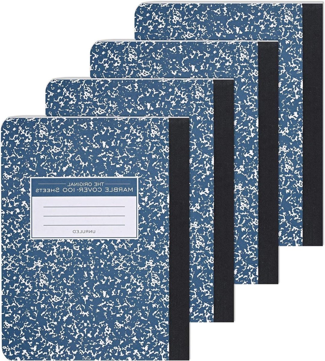 Notitieboek Set - Schrijfblokken - Notities Maken - Hardcover Bindschroef - 4 Stuks - Blauw Wit