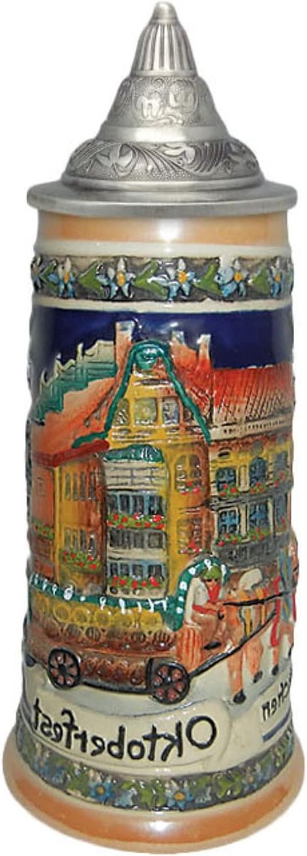 Keramische Bier Stein - Beker Bier Mok - Bier Drinken - Gegraveerd Design - 0.75 Liter - Wit