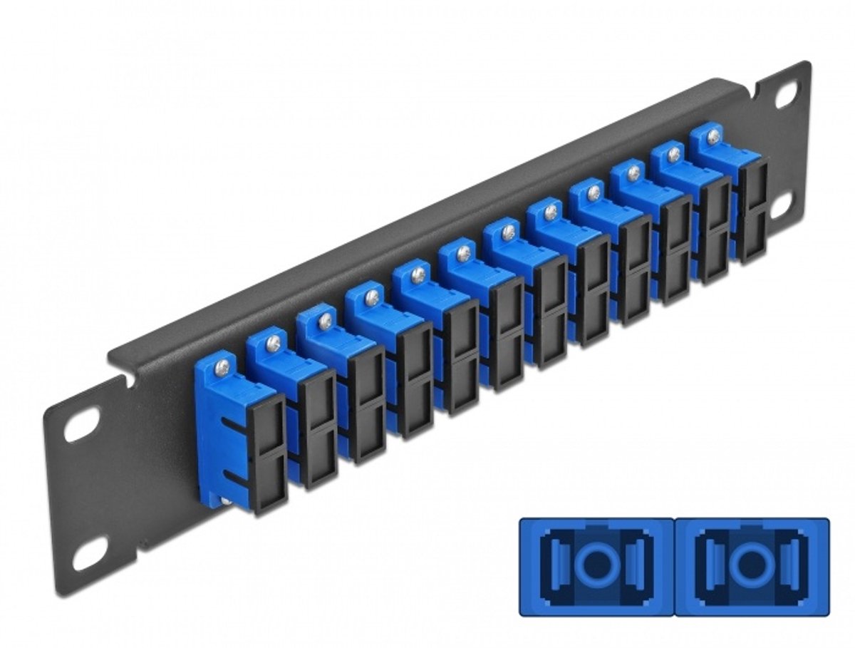 10 inch glasvezel patch panel 12 poort SC duplex blauw 1u zwart