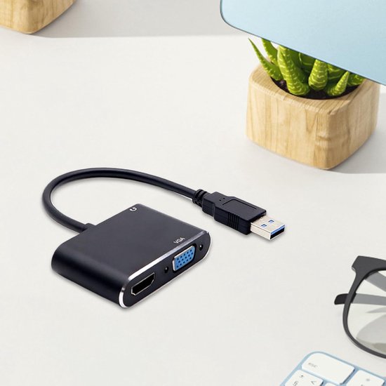 USB naar HD Adapter - Monitor Kabel - Beeld Overzetten - Plug and Play - 1920x1080 Resolutie - Zwart — afbeelding 3
