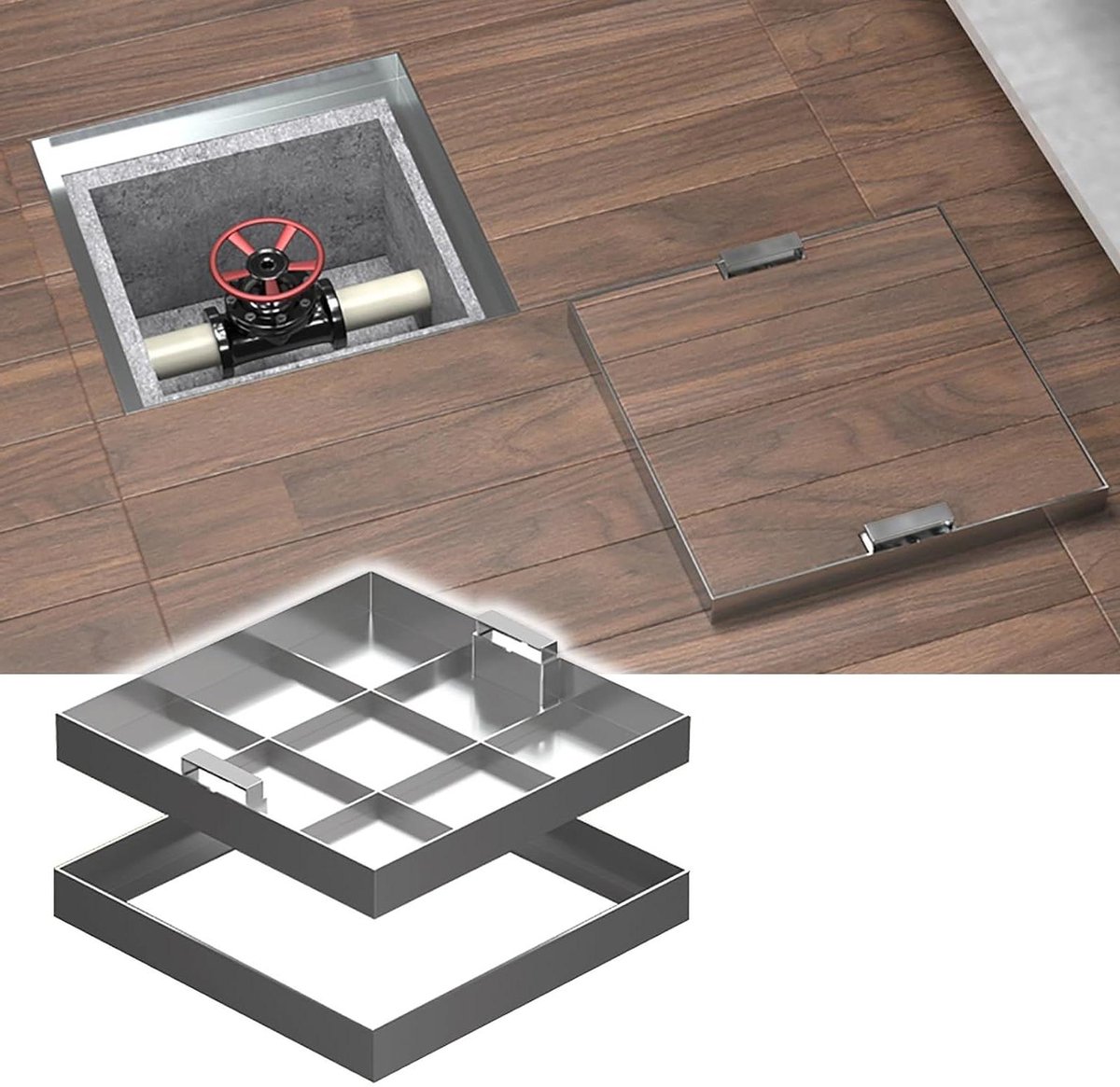 Verborgen Greep Mangatdeksels - Verzonken Deksel - Oprit Bestrating - Roestvrij Staal - 50x100 cm - Zilverkleurig
