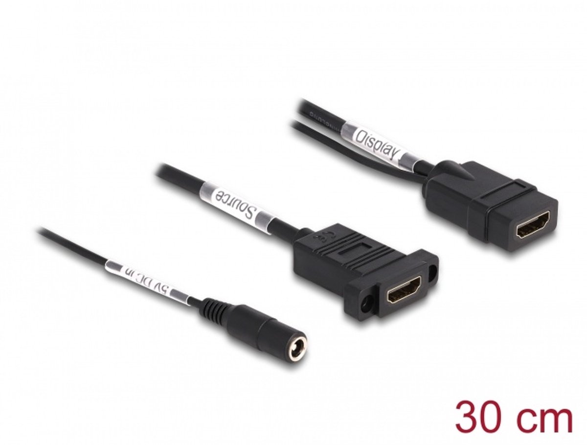 HDMI-kabel 4K 60 Hz met DC-feed 2,1 x 5,5 mm 0,30 m paneel-mount