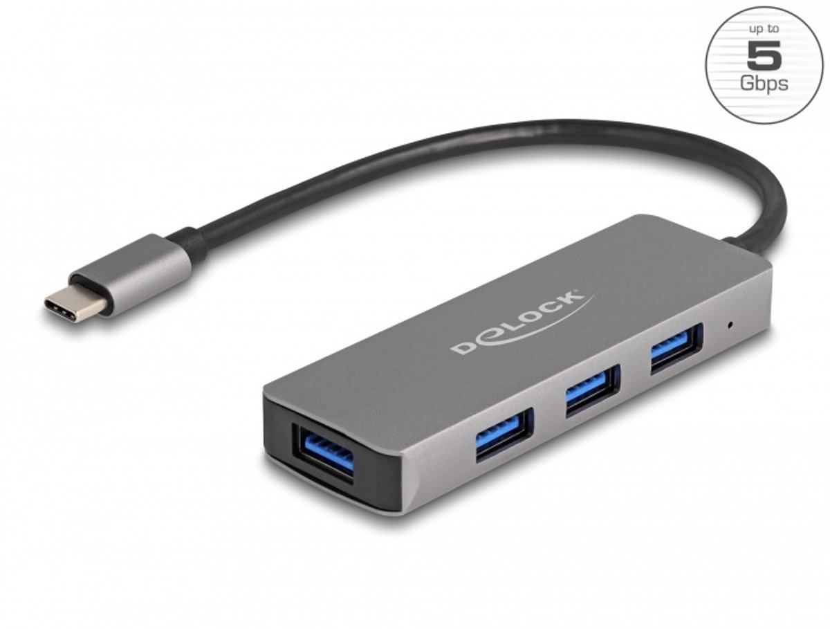 Delock 4 Port USB 5 Gbps Hub with USB Type-C™ connector – USB Type-A ports on the side