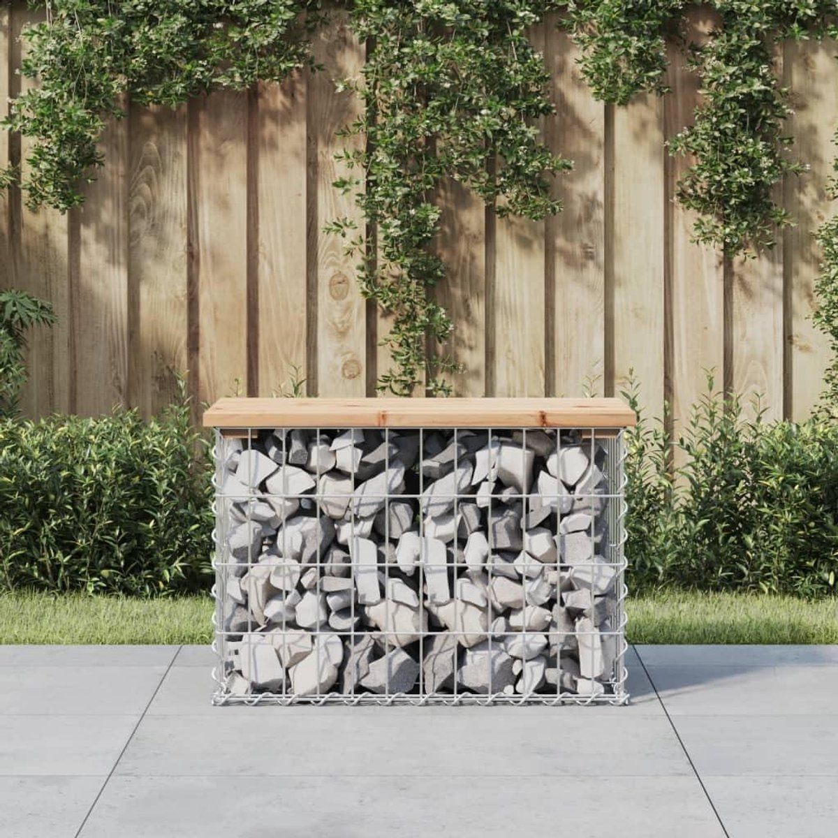 Gabionen Bank - Tuinbank Steenmand - Buiten Zitten - Massief Hout - 63x31.5x42cm - Natuurlijk Hout