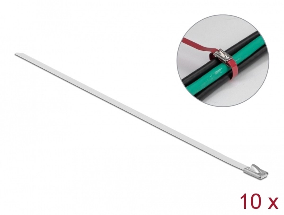 Delock Stainless Steel Cable Ties L 200 x W 4.6 mm white 10 pieces