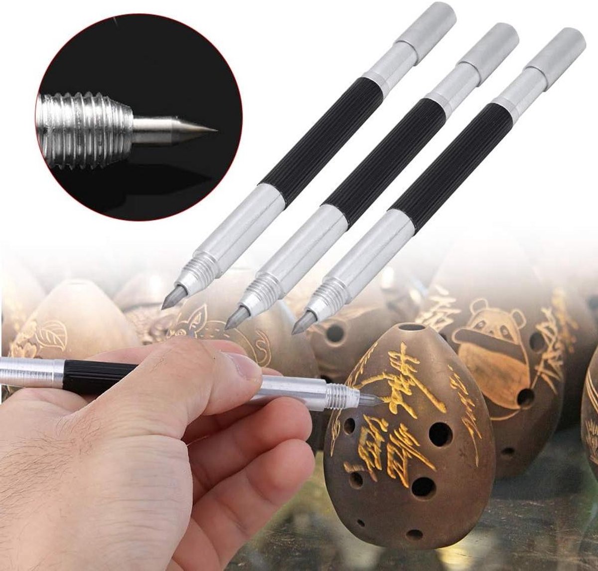 Keramische Tegel Schrijver - Metalen Markering Pen - Materialen Markeren - Dubbele Carbide Punt - 3 Stuks - Metaal