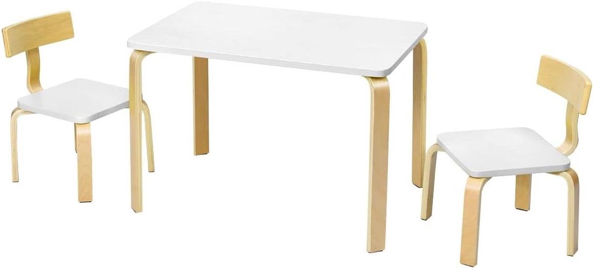 Kindertafel Stoelenset - Houten meubels - Spelen en leren - Gebogen hout design - 78 cm br