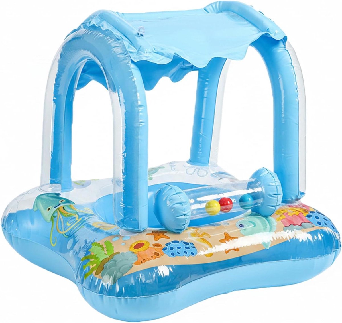 Baby Zwemring - Opblaasbaar Vlotter - Veilig Zwemmen - Met Zonnedak - 60x60x58 cm - Blauw