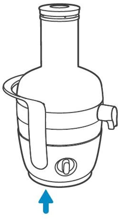 Schematische tekening van een sapcentrifuge met een opwaartse pijl onderaan.