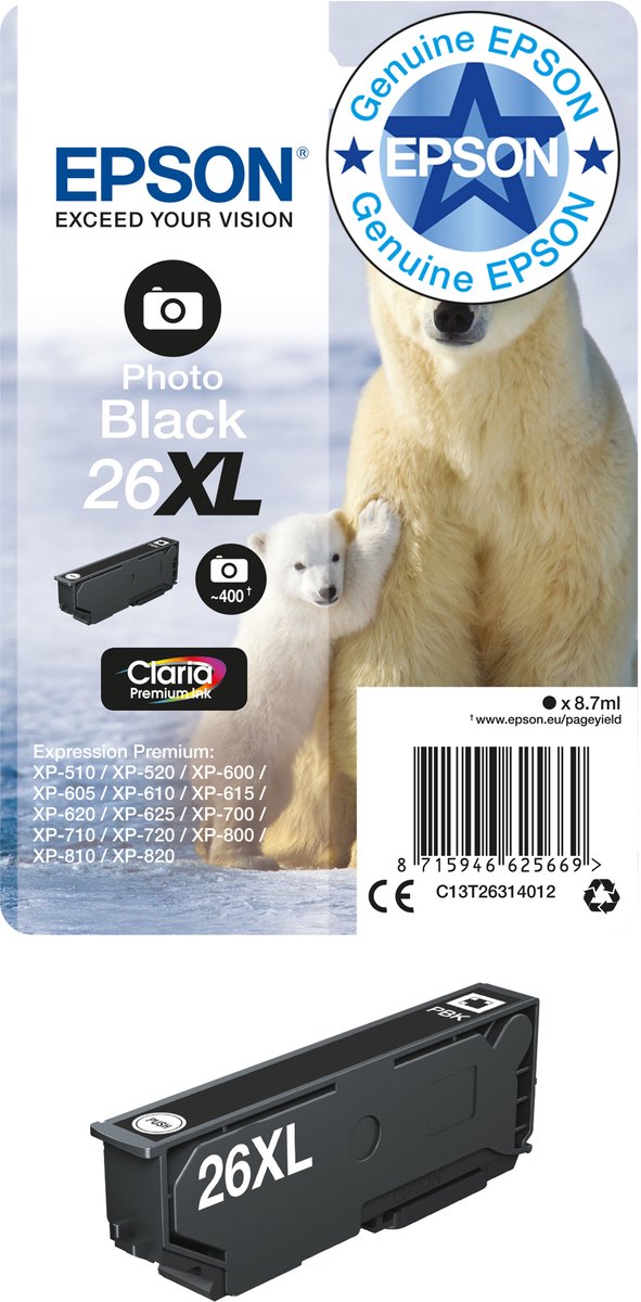 Epson 26XL - Inktcartridge / Foto Zwart