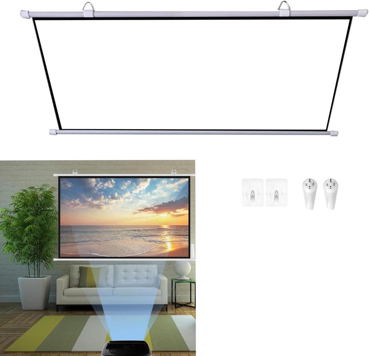Projectiescherm Rolbaar - Beeldscherm - Thuisbioscoop - Draagbaar en compact - 50 inch 16:9 - Wit