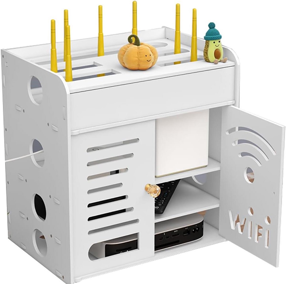 Router Opbergbox - Kabel Organizer - Thuis Netwerk - Koeling Ventilatie - 36x26.5x32.5cm - Wit