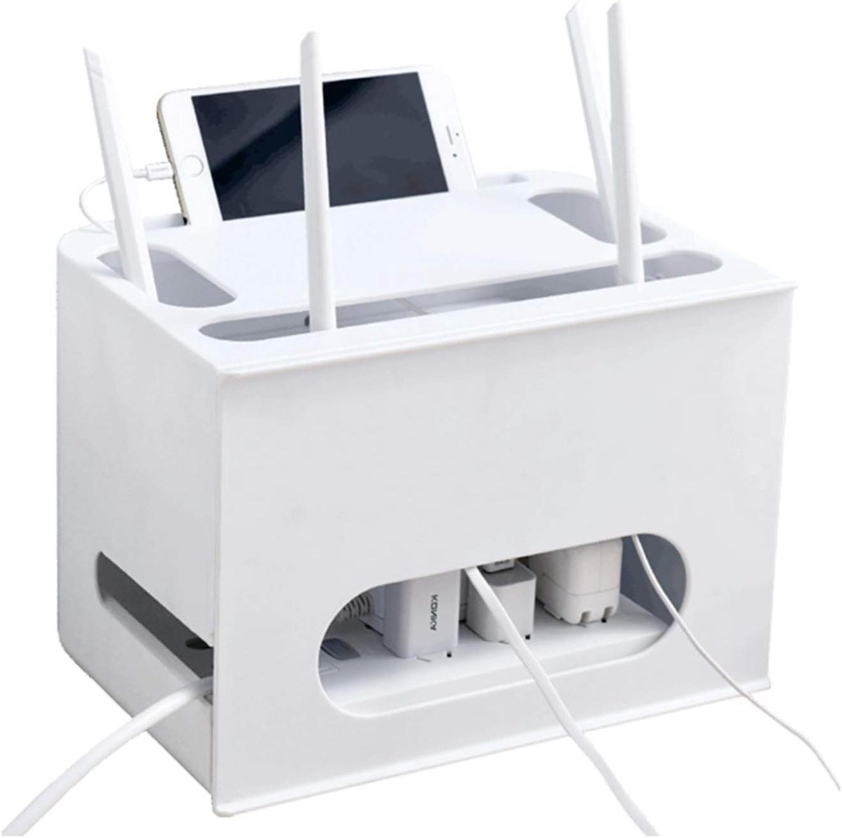 Opbergdoos Router - Kabel Organizer - Bureau Opruimen - Dubbele Laag - 29 cm - Wit
