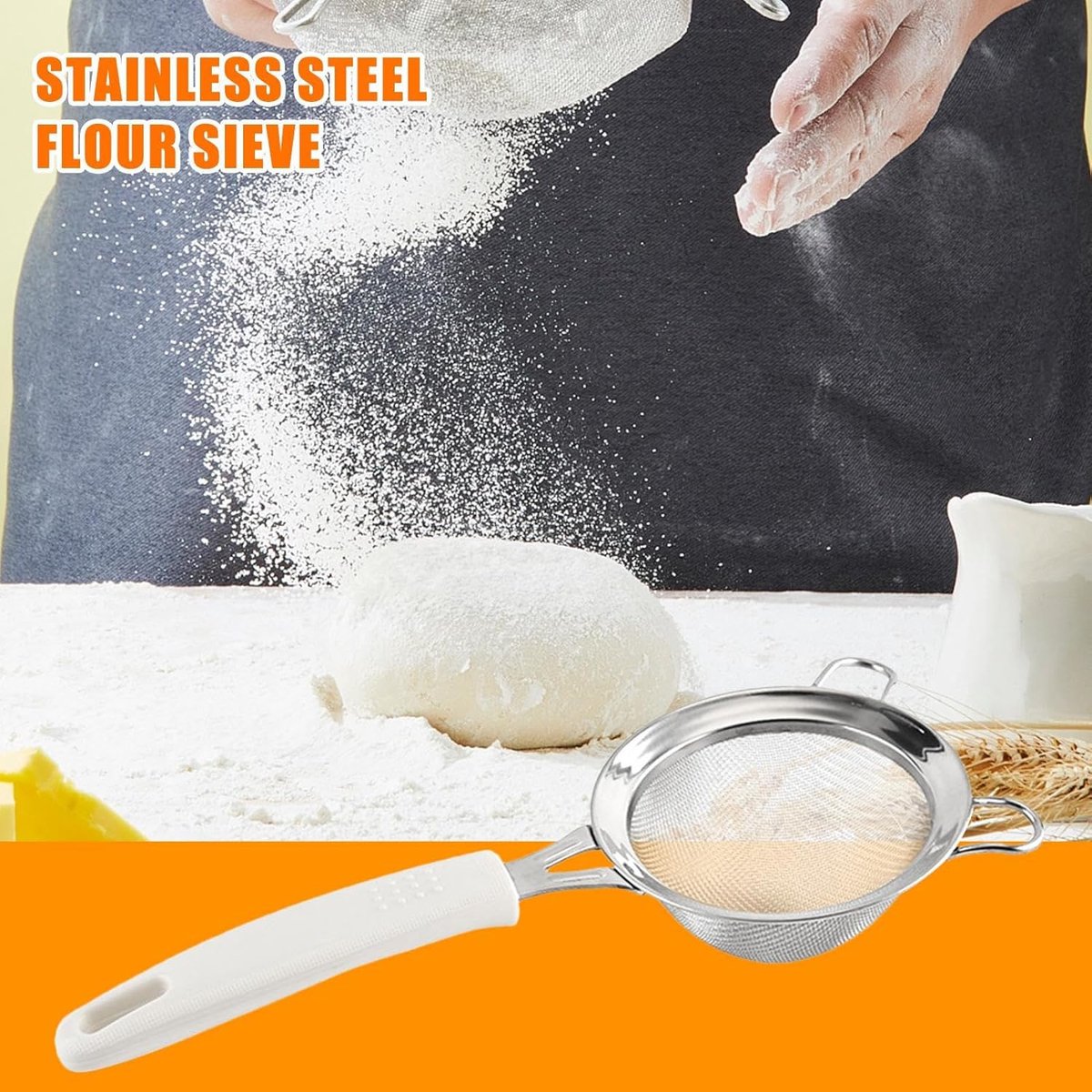 Fijnmazige zeef - Keukenzeef - Bakken en koken - Dubbellaags 30 mesh - 23 cm lengte - Meerkleurig