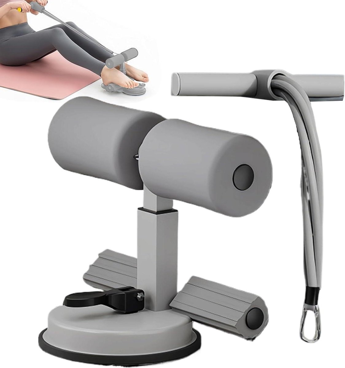 Situps Voetsteun - Buiktrainer Machine - Thuis Fitness - Dubbele Zuignap - 264 cm - Grijs