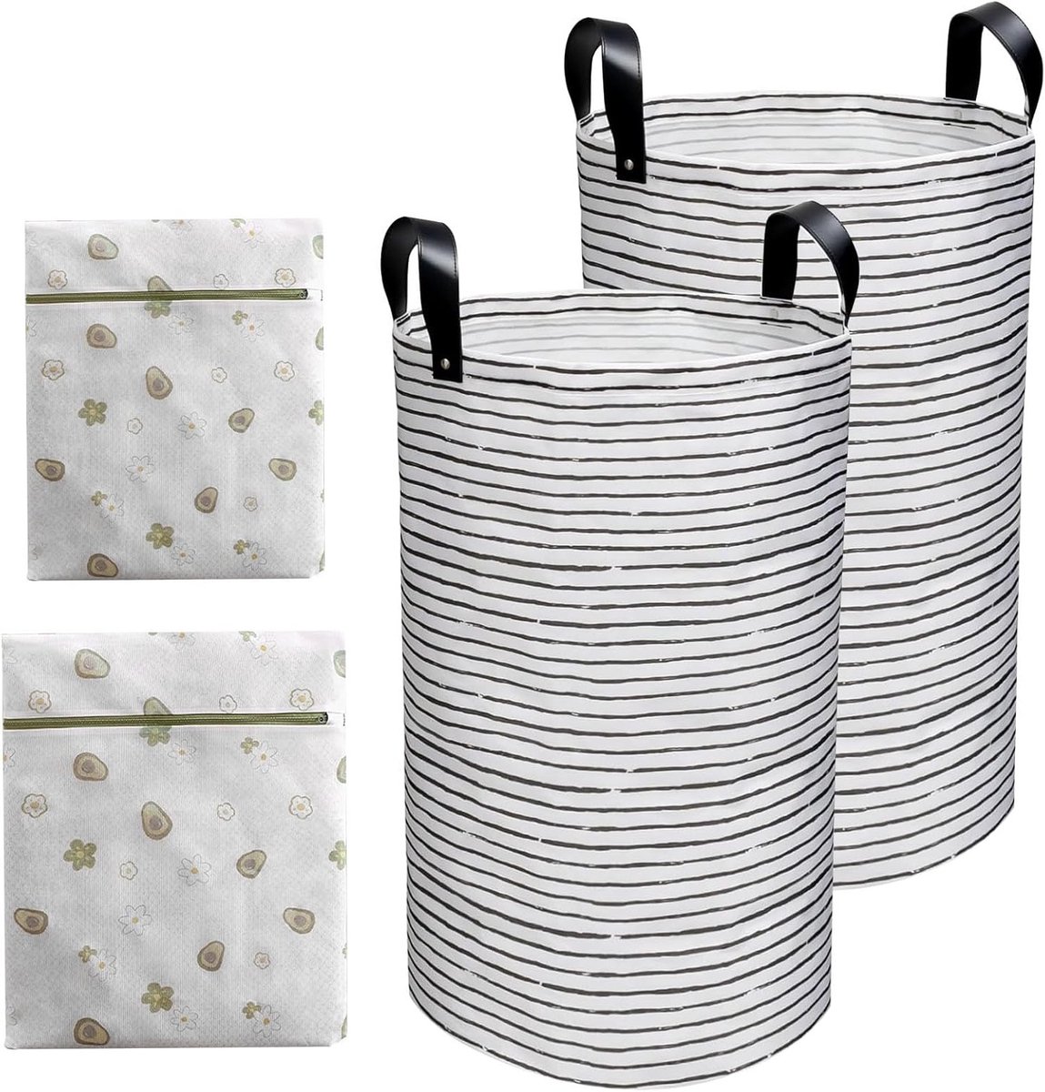 Vouwbare Wasmand Set met 2 Waszakken, Waterdichte Canvas Opbergmand voor Kleding en Beddengoed