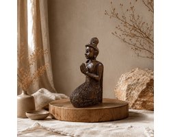 Handgemaak - Thaise vrouw beeld hout – Sawadee Lady - decoratief oosters beeld met gevouwen handen – woonaccessoire 36 cm