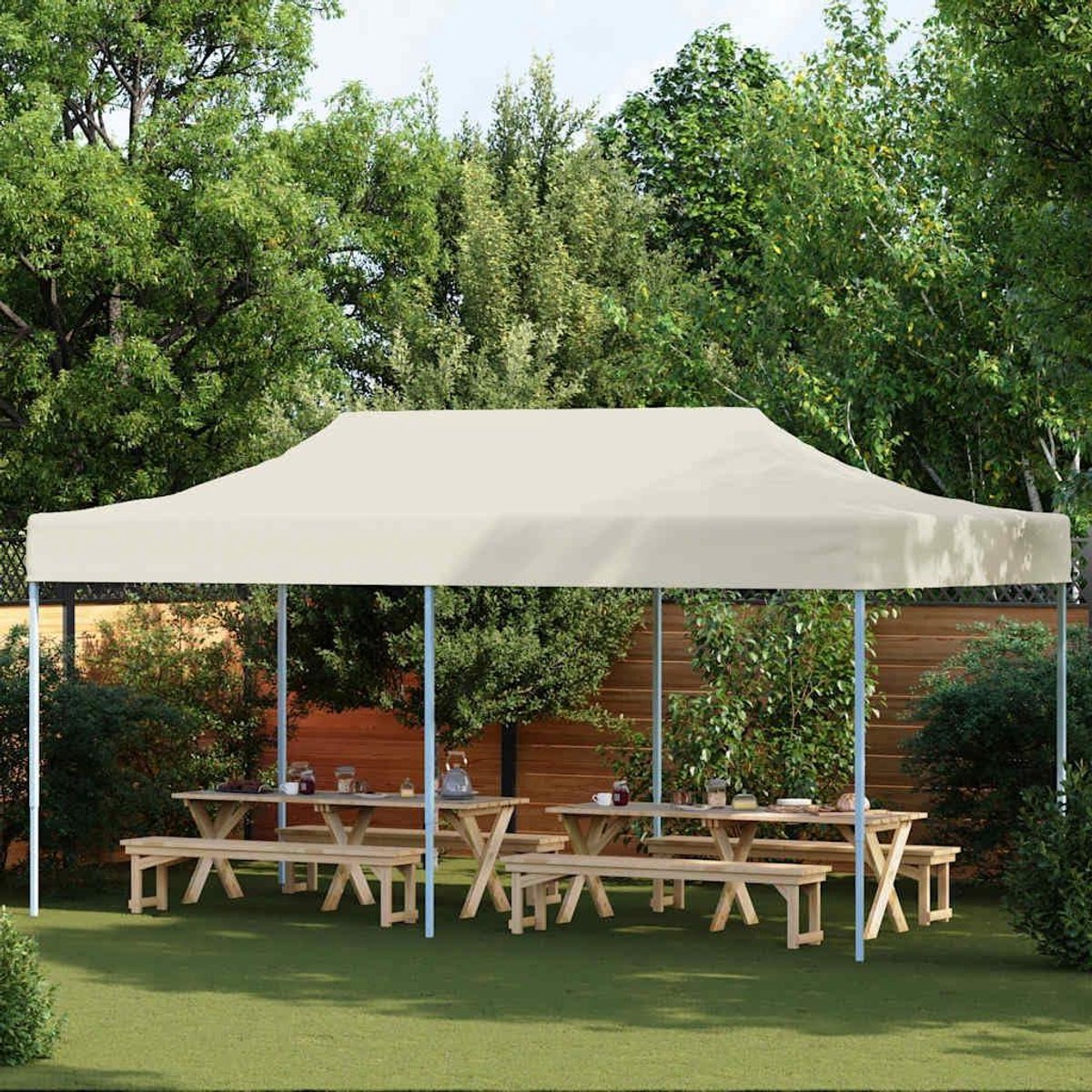 Opvouwbare Partytent - Pop-up Tent Tuinfeest - Buitenfeesten Organiseren - Waterdicht Oxford Zeil - 3 x 6 Meter - Crèmewit
