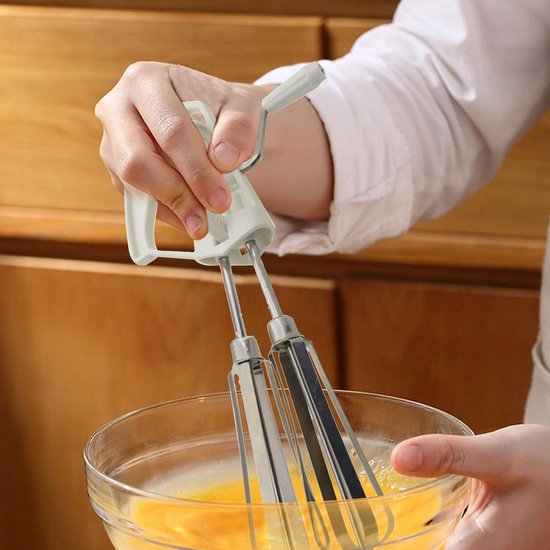Handmixer met zwengel - Eiermixer keuken - Beslag kloppen - Handmatig gebruik geen stroom - 25 x 67 cm - Wit — afbeelding 2