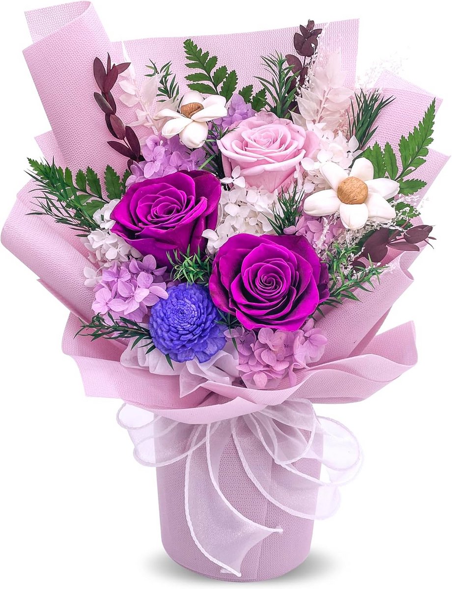 QOEAZY Boeket met geconserveerde bloemen, natuurlijk langdurig geconserveerd rozenboeket met geschenkdoos, Forever Flowers boeket voor Valentijnsdag, Moederdag, verjaardag, jubileum