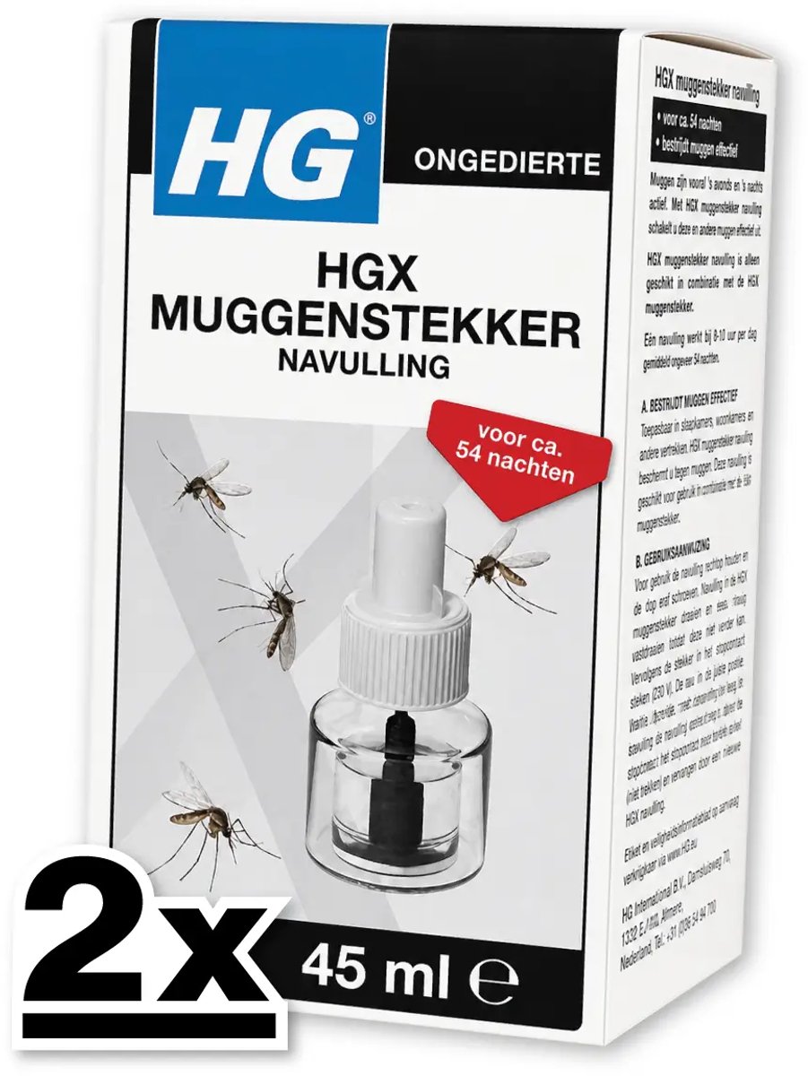 HG X - Muggenstekker Navulling - Continue Bestrijding - 54 Nachten - 45 ml - Voordeelverpakking - 2 stuks