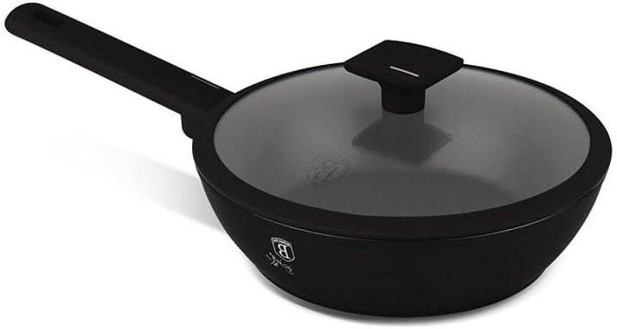 Frituurpan met Deksel - Koekenpan Koekepan - Lekker Koken - TitaniumPro Anti-aanbaklaag - 24 cm - Mat Zwart