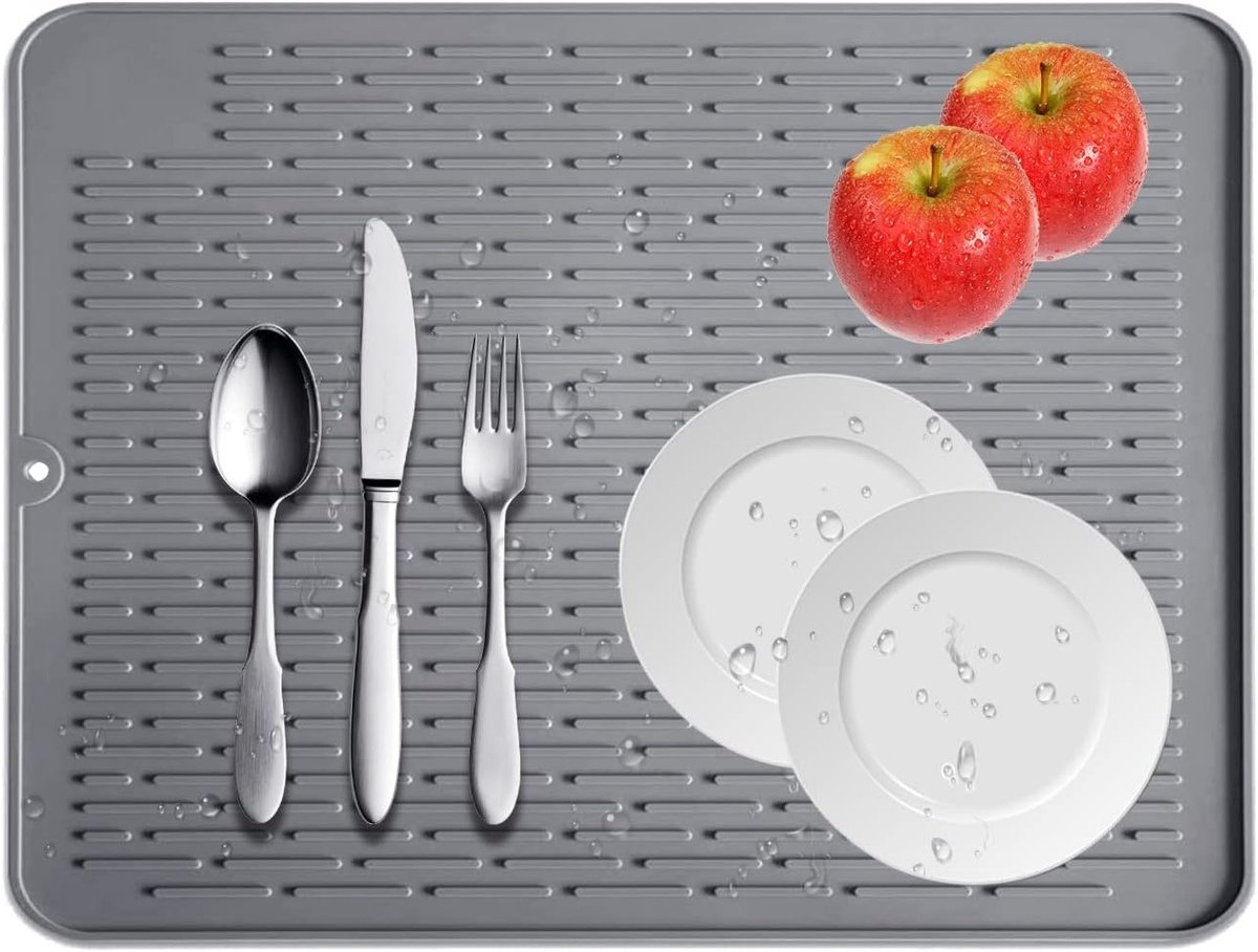 Niet-slip Silicone Draining Mat, Hittebestendige Keukenmat, 45 x 40 cm, Ideaal voor Bestek en Keukengerei, Grijs en Duurzaam