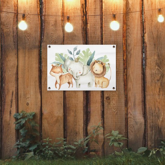 Décoration de jardin Jungle - Eléphant - Renard - Lion - 60x40 cm - Poster jardin - Toile jardin - Poster extérieur