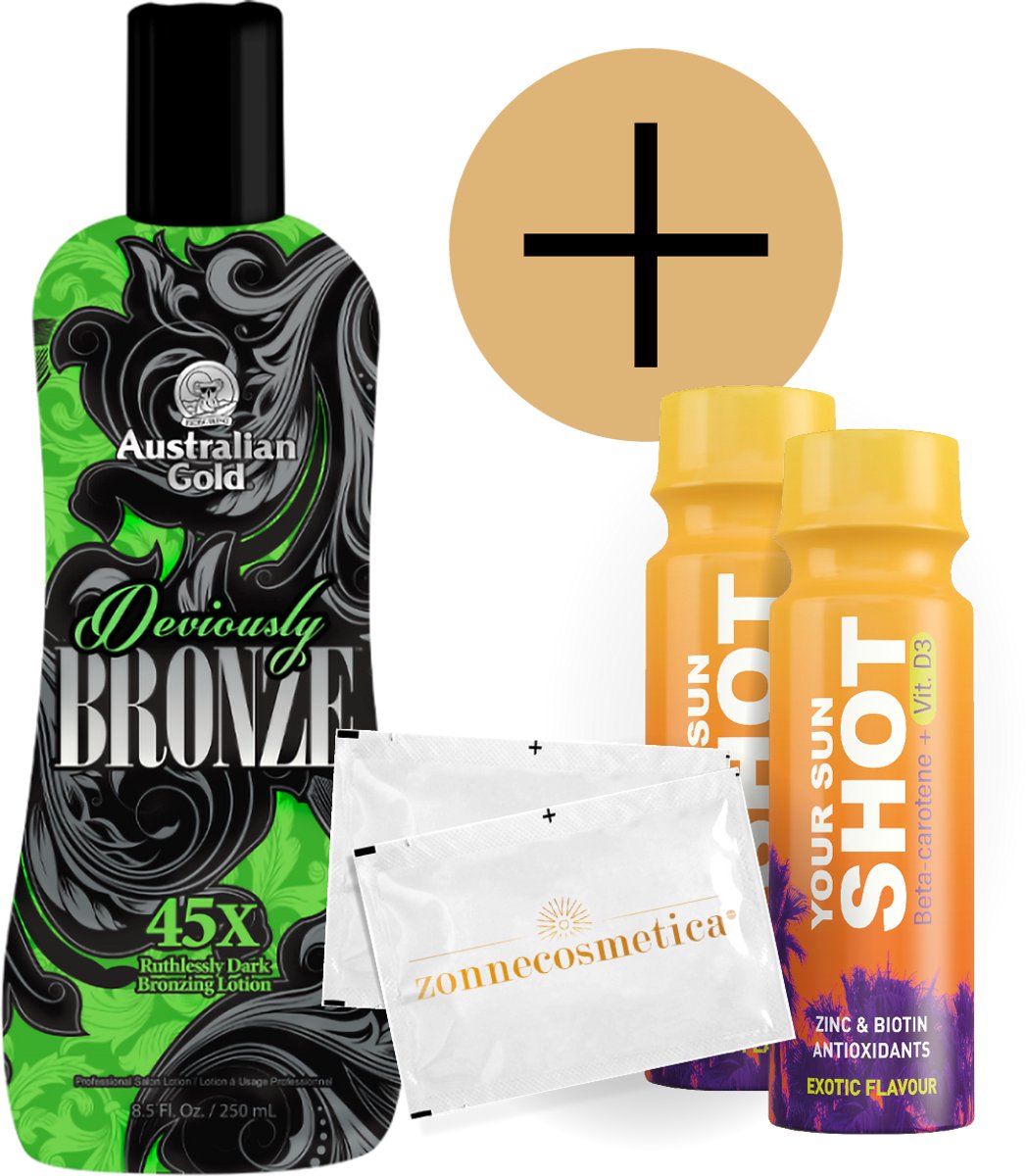 Australian Gold - Deviously Bronze + 2 Your Sun Shots + 2 Verfrissingsdoekjes