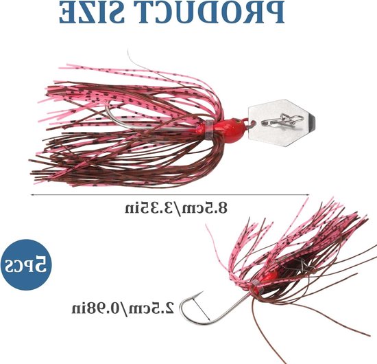 Vijftal Spinnerbaits voor Vissen - Chatterbait Aas met 3D Ogen, Siliconen Rok en Scherpe Haak - Perfect voor Snoek, Forel en Zoetwatervissen — afbeelding 5