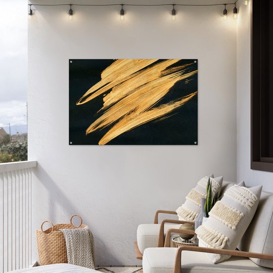 Affiche jardin - Toile jardin - Posters de jardin extérieur - Goud - Peinture - Rayures - Luxe - Abstrait - 120x80 cm - Jardin
