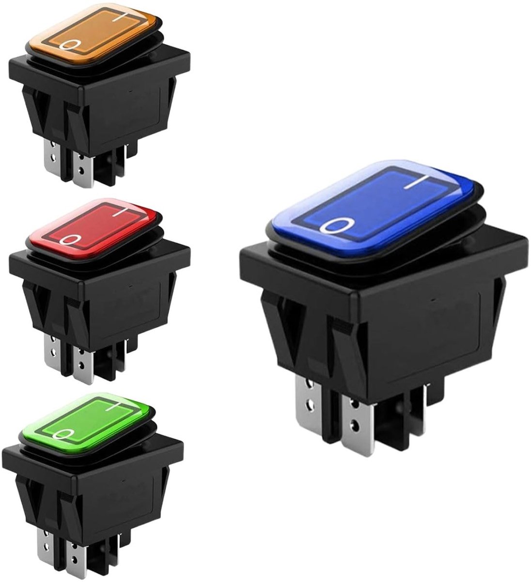 4-delige Set Rocker Switches 4 Polige ON/OFF Schakelaars voor Boot en Trailer, Geschikt voor Diverse Elektrische Apparaten (Rood/Groen/Geel/Blauw)