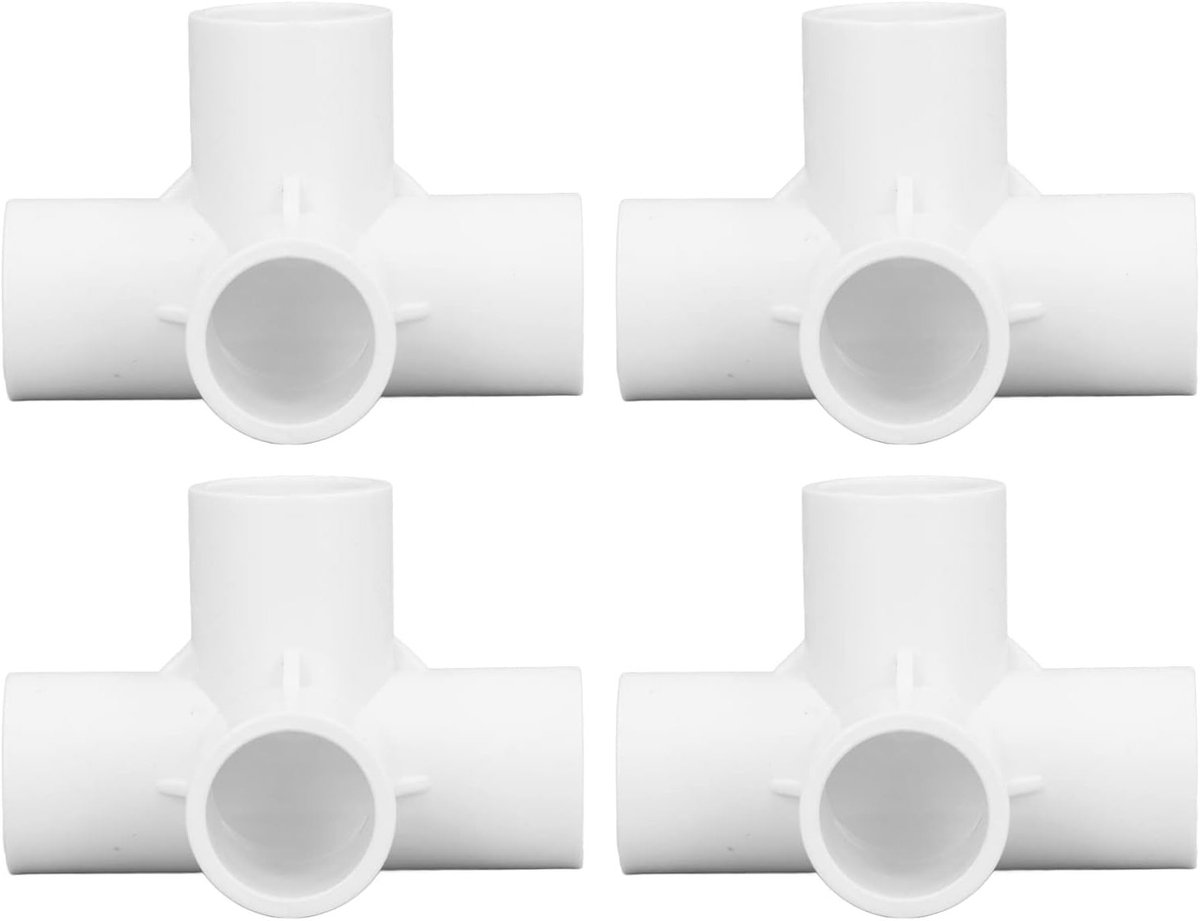 Set van 10 stuks 4-Weg PVC Fittingen, 25mm Bochtverbinding voor Meubelprojecten en Afvoerpijpen (Wit)