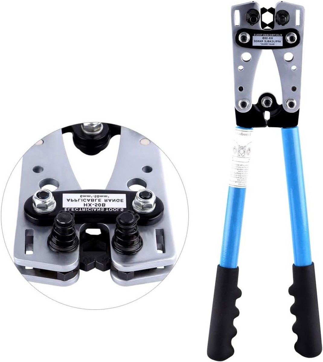 Professionele Crimping Tangen voor Draadverbindingen, Hoogwaardige Carbon Staal, Ergonomische Rubber Handgreep, Geschikt voor Accukabels en Lugs