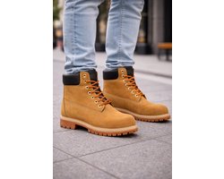 Heren Laarzen- Mannen Boots- Heren 6 Inch Boots- Stoere Nubuck Werkboots met Antislip Zool- Winterboots- Mannen Schoenen- Winterlaarzen heren- Stevige Winterschoenen- Nubuck Leer- Honinggeel- Maat 43