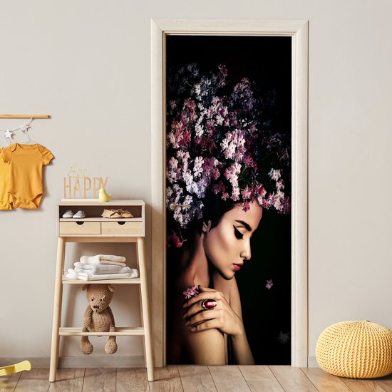 Sticker pour porte Blossom - Femme - Rose - Fleurs - Luxe - 90x235 cm - Affiche de porte