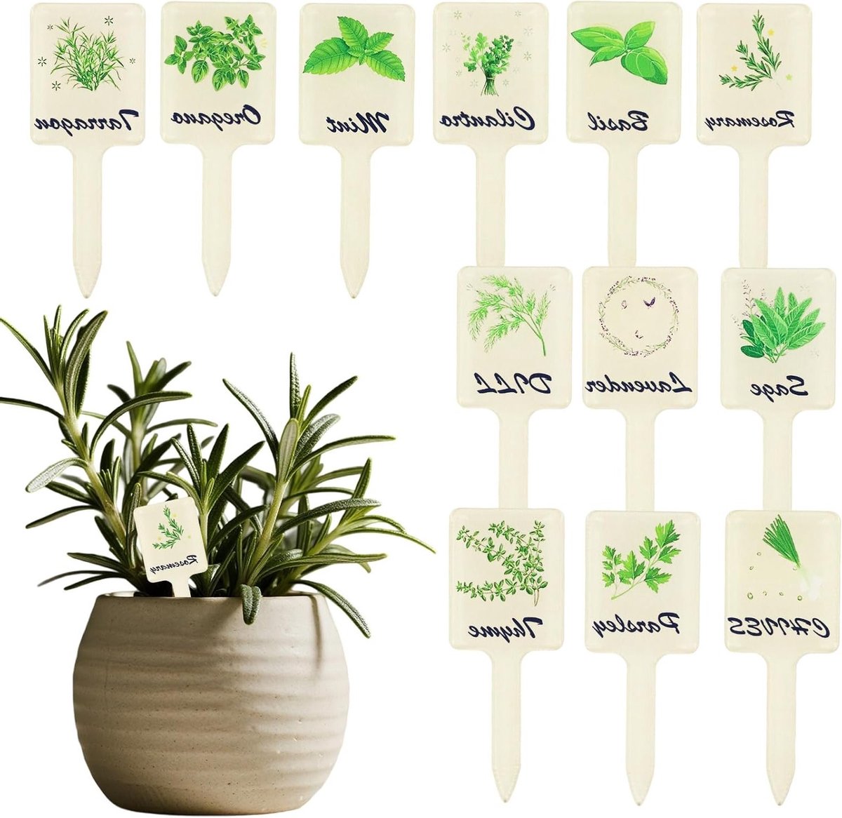 24 Stuks Herb Markers - Dikke Acryl Tuinlabels, Waterdicht en Dubbelzijdig voor Buitenplanten, Tuinieren en Kweekbedden