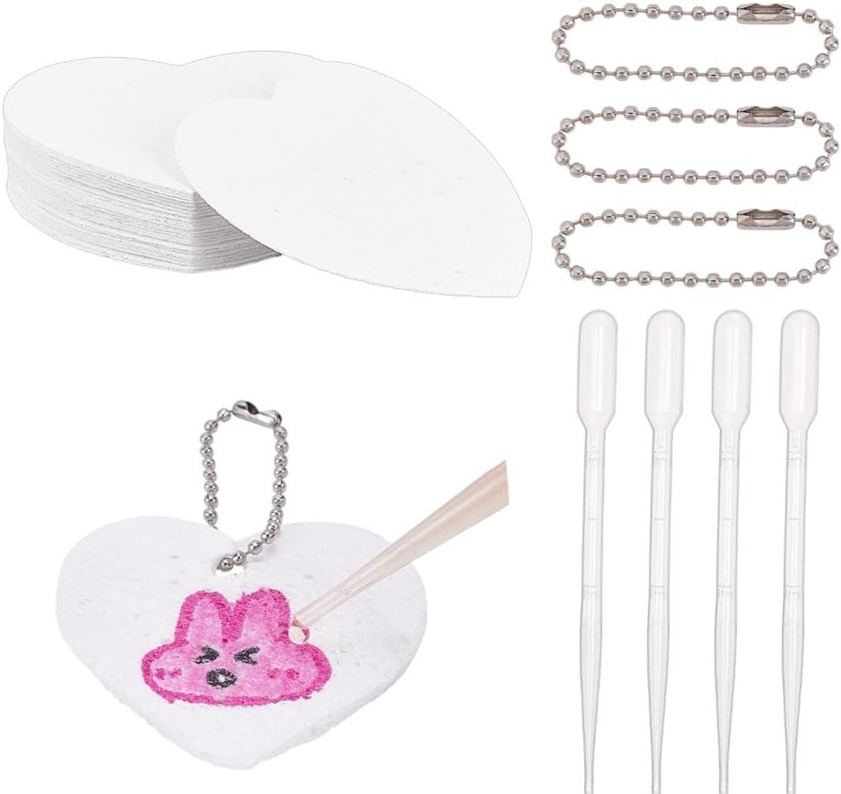 Set van 26 DIY Textuur Kunsttekeningen, 3D Schuimverfset met IJzeren Ballen, Kettingen en Plastic Druppelaars voor Creatieve Schilderprojecten en Hartvormige Papieren