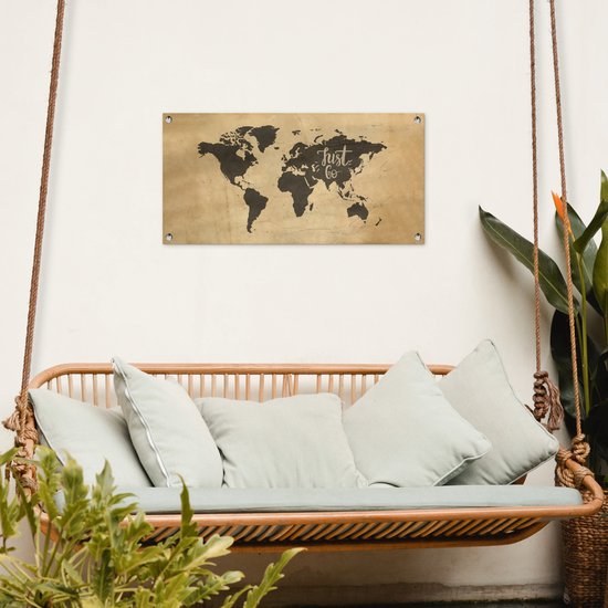 Poster de Jardin Carte du Wereldkaart - Papyrus - Citation - 80x40 cm - Décoration murale Extérieure - Poster de Jardin - Toile de Jardin - Poster Clôture - Tableau Jardin