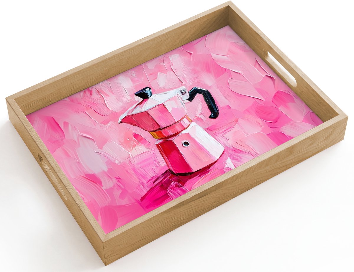 Dienblad hout 40x30 cm - Schootdienblad - Roze - Verf - Coffee - Borrelplank rechthoek - Plateau dienbladen