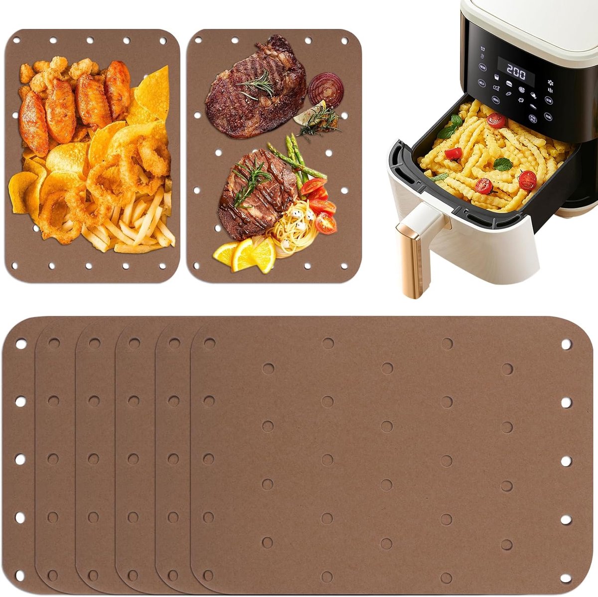 200 Perkamentpapier Vellen voor Airfryer en Heteluchtfriteuse – Universeel en Geperforeerd