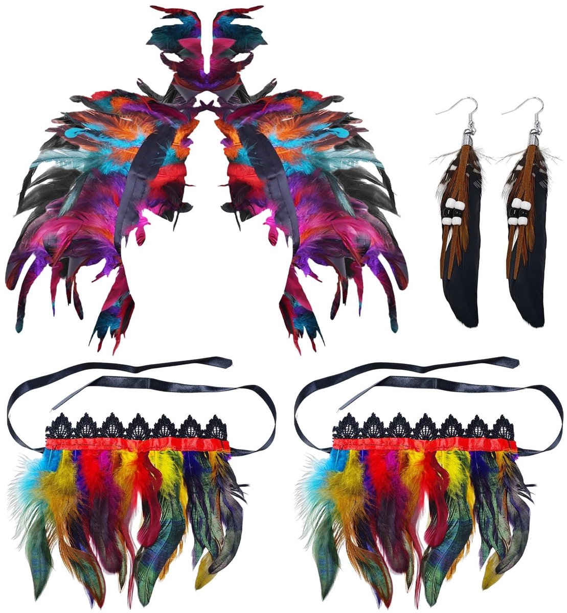 BRENZOOS- Partyset 3-delig - Veerarmband - Damessjaal - Oorringen - Lichtgewicht - Zwart - Feestoutfit